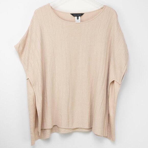 Ming Wang Poncho Tunic Pullover Top Knit Short Sleeve Beige Size Small / Medium - Picture 2 of 7